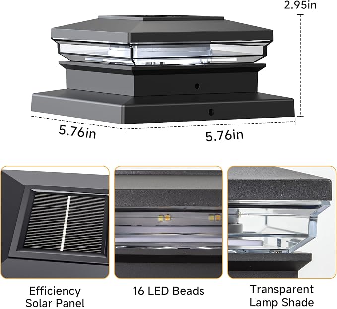 Solar Post Cap Lights,Fence Post Solar Lights 8 Pack, Waterproof Outdoor Light for Garden Deck Patio, Black Deck Posts Light with 2 Color Modes,For 4x4 5x5 6x6 Wooden/Vinyl/Aluminium Posts