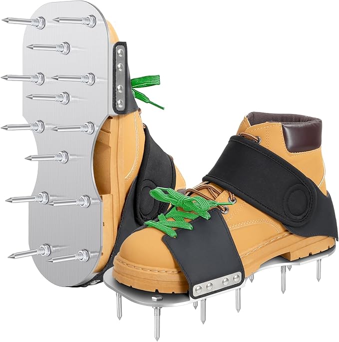 Aerator Shoes, Lawn Aerator Shoes for Grass with 3MM Metal Bottom, Aeration Shoes for Lawn with Adaptable Straps, Pre-Assembled Aerating Shoes for Lawn with Bend-Resistant Spikes, Green