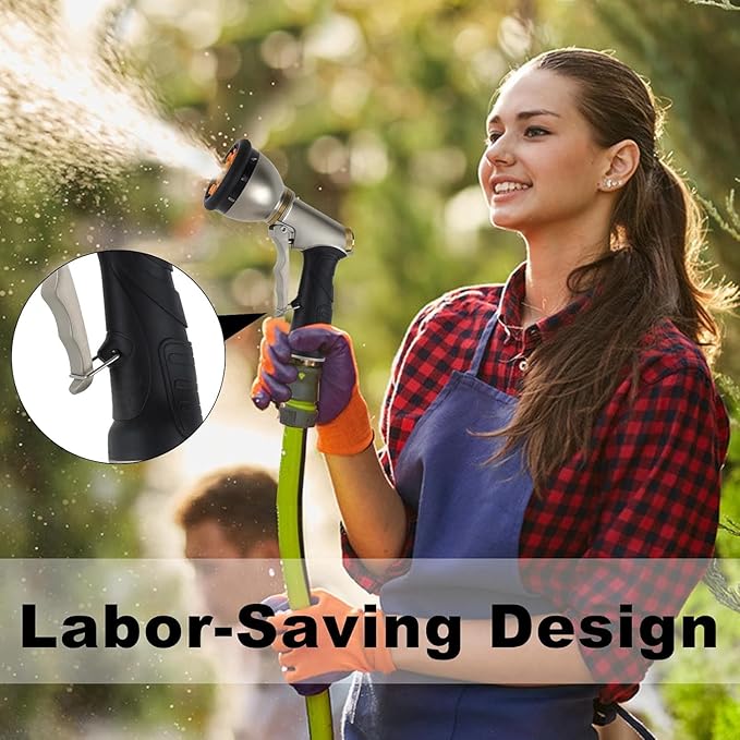 Gareden Hose Nozzles 9 Adjustable Patterns Hose Spray Nozzle Heavy Duty Metal Hose Nozzle Spray High Pressure Slip Resistant Water Sprayer for Cleaning/Watering Lawn Garden/Pets Shower/Car Washing