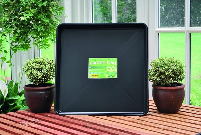 Tierra Garden Square Tray, Durable 1-Piece Drip and Potting Tray for Mixing, Growing and More, 23.5 x3”x23.5” (Black)