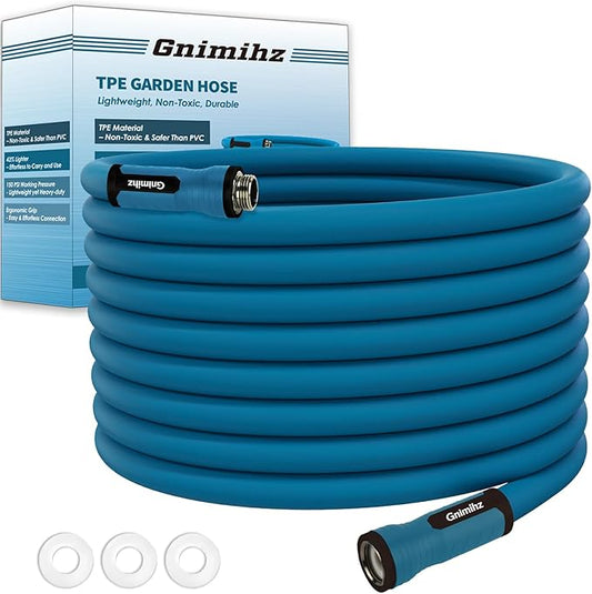 Garden Hose 5/8 in x 25 ft, Made of TPE (BetterThan PVC/Hybrid Polymer), Lightweight yet Durable Water Hose with Ergonomic Grip, Drinking Water Safe Material, All-Weather, 3/4" GHT Fittings