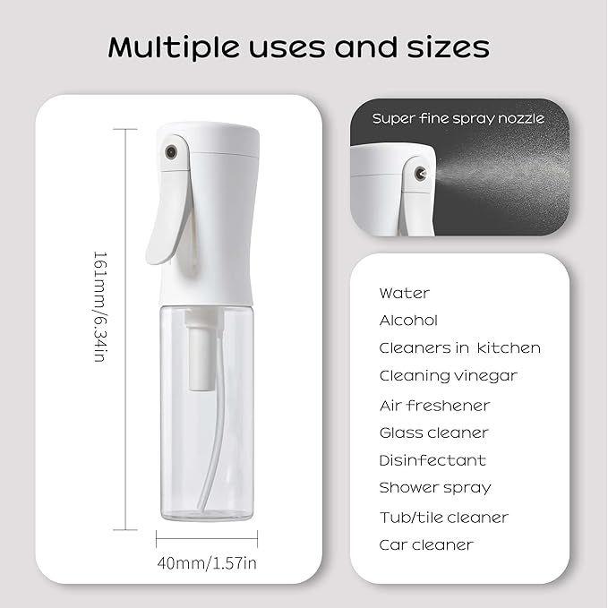 Spray Bottle for Hair, 2 Pack 95ml Small Continuous Water Mist Spray Bottle, Ultra Fine Mist for Face, Hairstyling, Salon, Cleaning, Toners, Hydration & Makeup, Travel Size Leak-Proof Bottles White