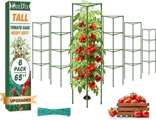 ZeeDix 6 Pack 65 Inch Tall Tomato Cages for Garden, Heavy Duty Large Plant Trellis Support Stakes for Climbing Plants, Adjustable Tomatoes Cage for Pots & Outdoor Raised Garden Bed