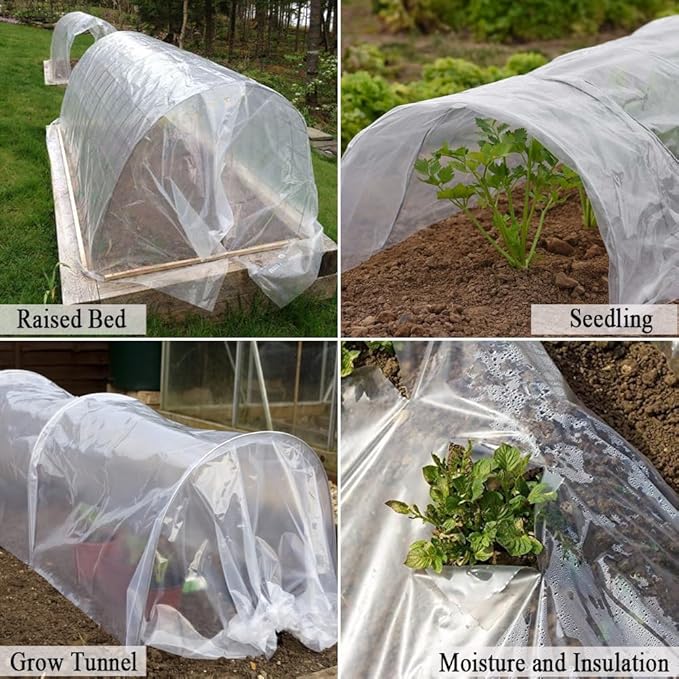 8x25 Ft Clear Plastic Floating Row Cover Freeze Protection, 2.4 Mil Polyethylene Plant Cover for Farm, Vegetable, Garden Beds, Greenhouse Plastic Sheeting for Frost Rain Snow Wind Against