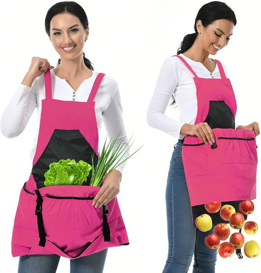 Gardening Apron, 8Oz Waterproof Canvas Garden Apron with Quick Release Pockets for Harvesting, Great Gardening Gifts for Women.
