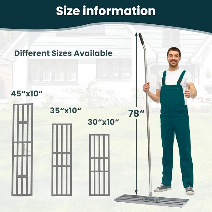Lawn Leveling Rake 45"x10" Lawn Leveler Ground Full Stainless Steel Leveling Landscape Rake Topdressing Spreader Levelawn Tool for Backyard, Garden, Golf Couse, Farm, Pasture