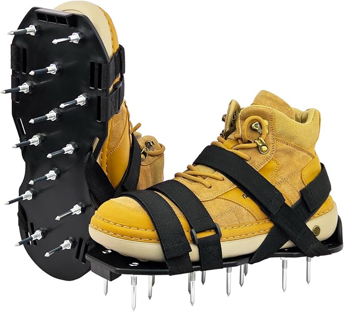 Lawn Aerator Shoes, Aerator Lawn Tool One Size Fits All for Yard Patio Lawn and Garden, Newly Upgraded X-Shaped 8-Strand Straps, Steel Spikes for Soil Aeration