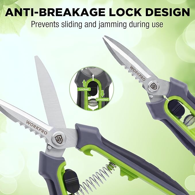 WORKPRO 8" Pruning Shears for Gardening, Multipurpose Stainless Steel Garden Shears with Sheath, Straight Pruning Scissors Garden Snips for Flowers, Fruits & Vegetables