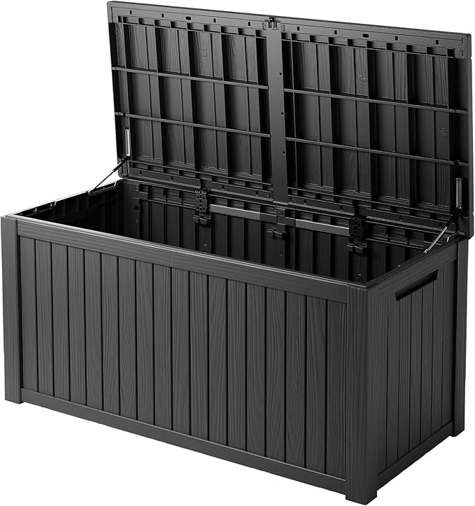 TARKARI 200 Gallon Outdoor Storage Box Waterproof, Resin Deck Boxes with Lockable Lid & UV-Resistant for Patio, Pool, Garden Furniture Cushions & Accessories, Black