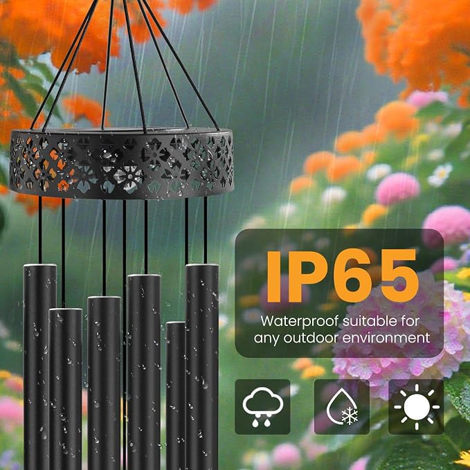 42" Solar Deep Tone Wind Chimes for Outside Clearance, Solar Large Metal Windchimes for Loss of Loved One, Memorial Heavy Duty Chimes Outdoor for Garden,Sympathy Gifts,Black