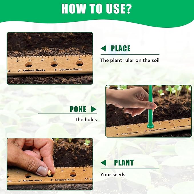 Seed Spacer Seed Planting Tool, Planting Spacing Ruler for Garden, Foldable Wooden Plant Spacer Planter Tool with Holes Spacing