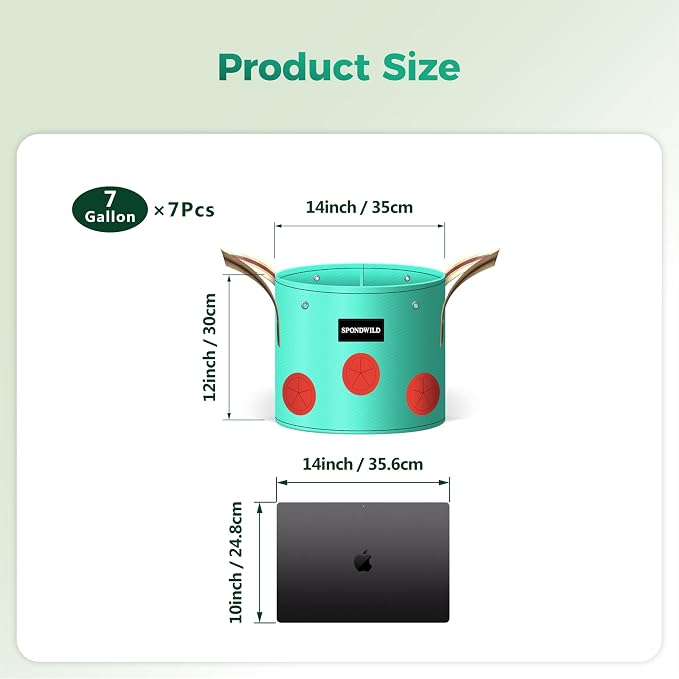7 Pack 7 Gallon Grow Bags Heavy Duty 180G Thickened PE Plant Pots with 8 Breathable Holes Design