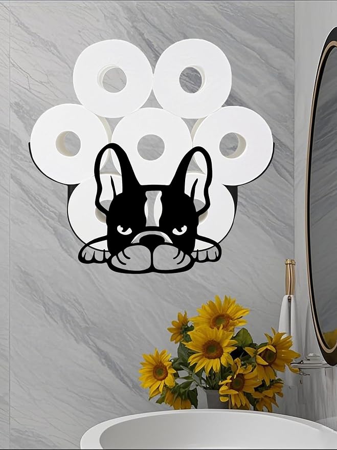 Bulldog Toilet Tissue Holder,Animal Paper Holders,Decorative Metal Papers Holder,Funny Toilet Animal Storage for Bathrooms,Bathroom Paper Organizer for Extra 8 Rolls Wall Mounted Art Decor