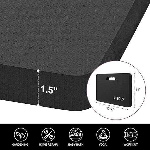 Extra Thick Garden Kneeling Pad - Foam Kneeling Pads for Gardening, Work & Exercise - Water-Resistant Knee Mat with Shock Absorbent Cushions for Baby Bath & Yoga, 17.2x11x1.5in, Black