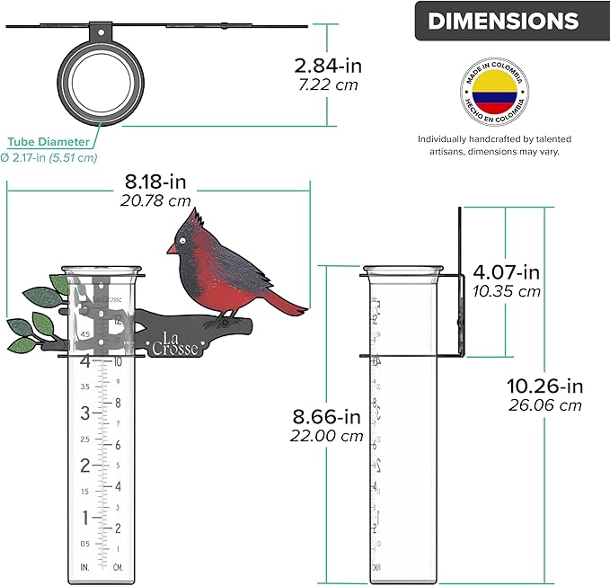La Crosse 704-4612 5-inch Capacity Metal Cardinal Rain Gauge