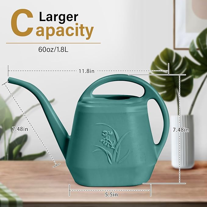 Hand Plastic Watering Can - for Home Plant Garden - 1/2 Gallon - Green