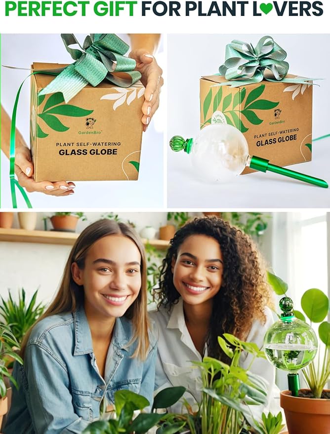 4pcs 16 Oz Plant Watering Globes for Indoor Plants with Metal Self Watering Planter Insert - Premium XL Glass Hand-Blown Globes - Automatic Plant Waterer Indoor, Gift Idea for Gardeners [4, Clear]