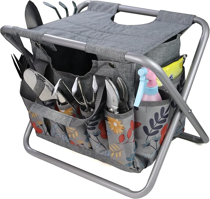 MDSTOP Folding Gardening Stool with Detachable Storage Tote Bag, Gardening Tools Set Organizer for Fishing Outdoor Sports Hiking Camping Garden, Gardening Gifts for Mom/Dad, Without Tools