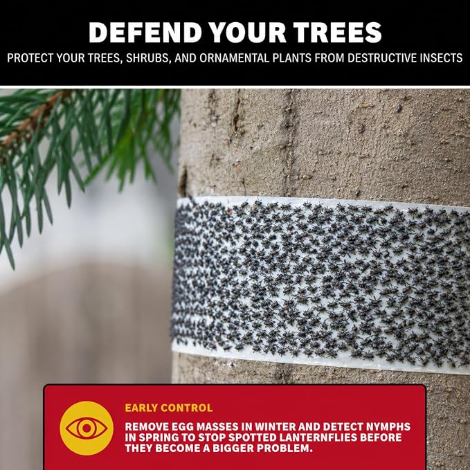 Catchmaster Tree Shield Lantern Fly & Ant Traps Insect Barrier, 4 Rolls 30ft Each, Outdoor Adhesive Crawling Insect Trap to Protect Trees, Fruit & Plants, Pest Control Lawn & Garden