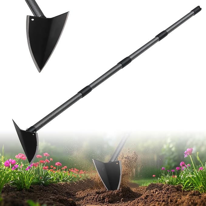 Triangle Hoe, Metal Garden Hoe for Weeding Long Handle 60", Gardening Hand Hoe Garden Tool Heavy Duty for Digging, Cutting and Loosing Soil