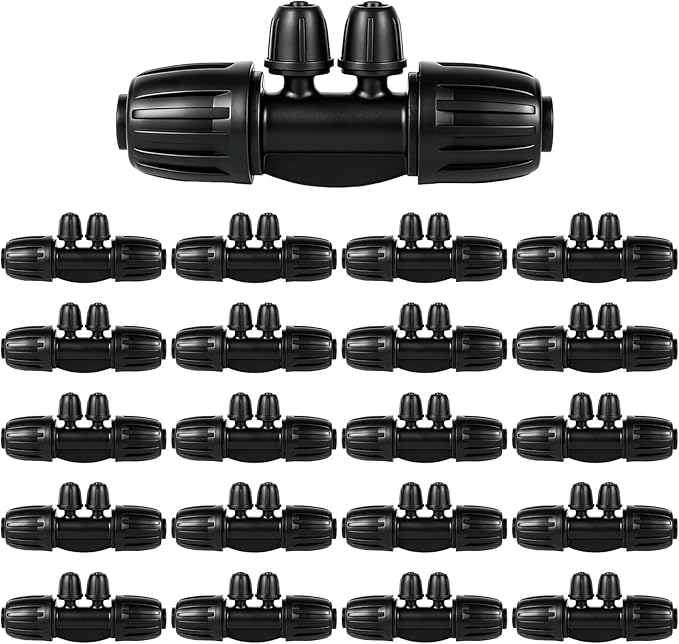 1/2 Inch to 1/4 Inch Tubing Irrigation Fittings for (1/2'' ID x 0.60''-0.63'' OD) 16mm Drip Tubing,Locked Barbed Tee Connectors (20 Pcs Barbed Tee 4-Way)