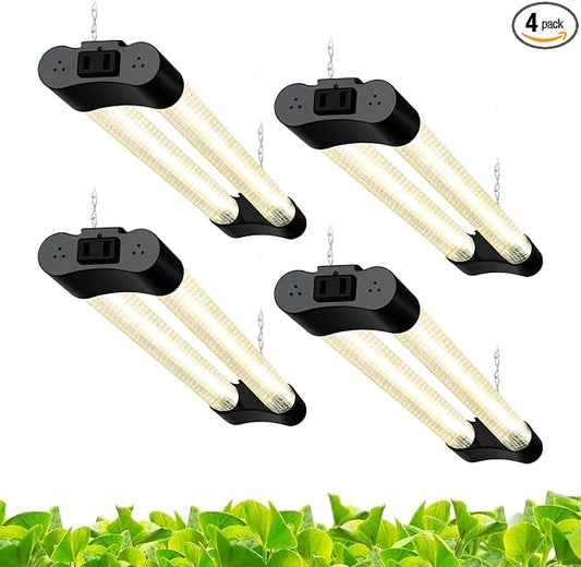 Hlite 16inch 4 Pack LED Grow Lights - Linkable Grow Lights for Indoor Plants, Full Spectrum Plant Lights Plug and Hanging with On/Off Switch Hanging Grow Light from Seedling to Flowering, Yellow