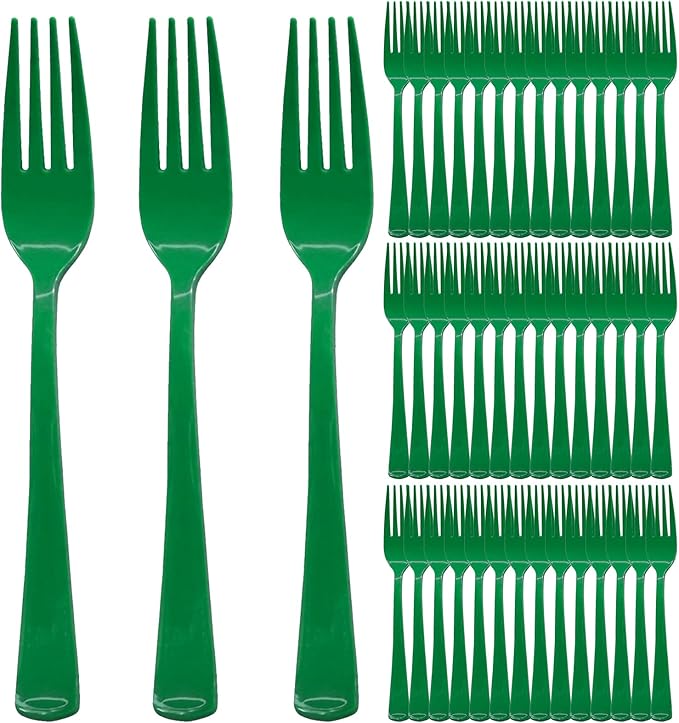 100 Pcs Green Plastic Forks Green Plastic Silverware Disposable Cutlery Heavy Duty 100 Forks for Birthday, Picnic, Wedding, Christmas