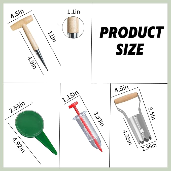 Bulb Planter & Garden Dibber - Heavy Duty Transplanter and Hole Punch Tool for Bulbs, Seeds, Seedlings | Ergonomic Handle with Depth Markers for Tulips, Daffodils, Dahlias