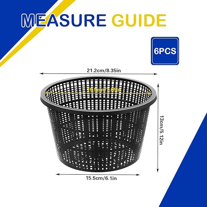 6 PCS 8.35'' Hydroponic Baskets, Large Plastic Garden Mesh Net Pot, Round Pond Containers, Hydroponic Pot Supplies Planting Grow Basket for Indoor Outdoor Grow Planting Supplies