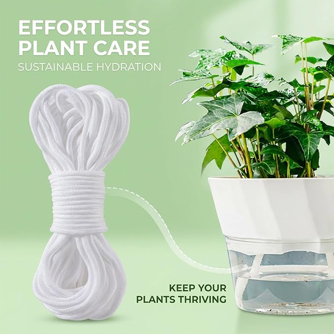 MAQIHAN Self Watering Rope - 39 Feet × 1/6 Inch Self Watering Rope for Plants, Wicking Cord for Vacation DIY Self-Watering System, Capillary Wick for Garden Potting Orchid Tomato Plants(19.5Feet/Roll)