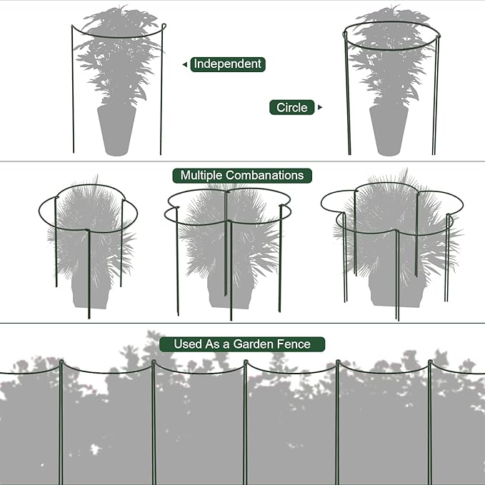 FEED GARDEN 8 Pack Peony Cages and Supports, Plant Support Stakes for Outdoor & Indoor Plants, 10" W x 16" H Half Round Garden Plant Support Rings for Peonies, Hydrangeas, Roses, Dahlias
