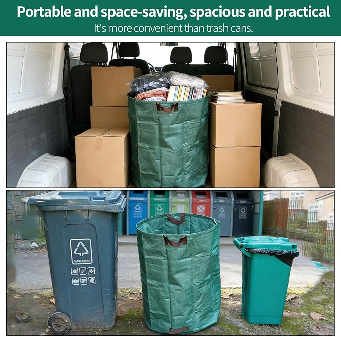 3 Pack 72-Gallon Yard Waste Bags with Gardening Gloves, Heavy Duty Reusable Lawn Leaf Bags with Reinforced Handles, Collapsible Garden Bags for Leaves, Debris and Outdoor Clean Up