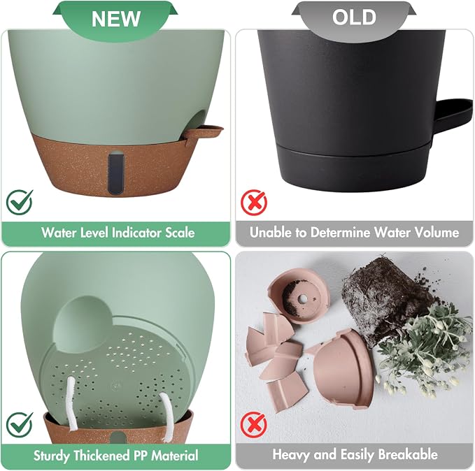 montresor 12/10/8 Inch Self Watering Pots for Indoor Plants Plastic Large Pot for Outdoor Plants, Water Level Window & Spacious Reservoir Flower Pots Decorative Planter with Drainage and Tray