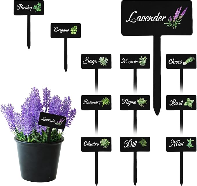 12pc Herb Garden Signs - 12 Styles Plant Labels with Names for Vegetables, Indoor/Outdoor Garden Decoration