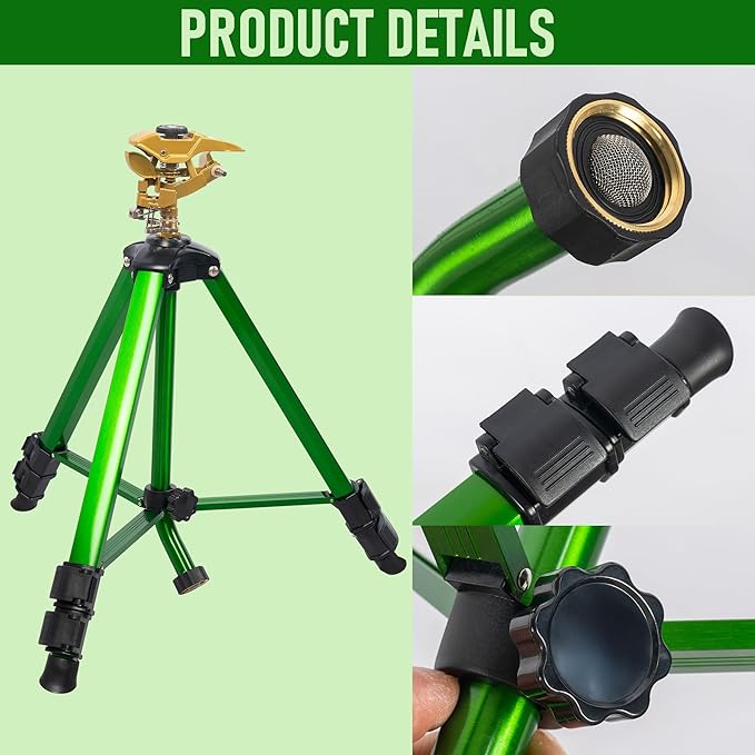 LIULO TOOL 2-Pack Large Impact Sprinkler on Tripod Base, Heavy Duty Zinc Alloy Sprinkler for Yard with Adjustable Head and Extendable Tripod, 360 Full Coverage Irrigation Tool for Lawn Garden