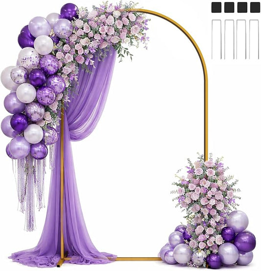 Hemmotop 7.2FT Arch Backdrop Stand for Party, Ceremony, Metal Arch Frame with Ground Stakes, Gold Photo Back Drop Stand for Bridal Shower, Birthday, Photo Booth, Garden Decoration, Baby Shower