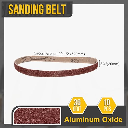 3/4 x 20 1/2 Inch Sanding Belt, 10 Pcs 36 Grit Aluminum Oxide Knife Sharpener Belts Work Sharpening for Belt Sander Knife Carving Tool Metal Working