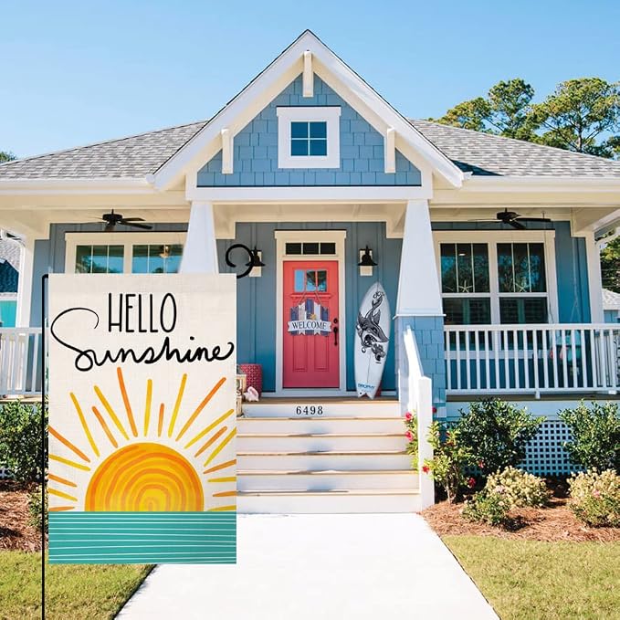 Hello Sunshine Summer Garden Flag 12x18 Vertical Double Sided Farmhouse Holiday Outside Decorations Burlap Yard Flag BW285