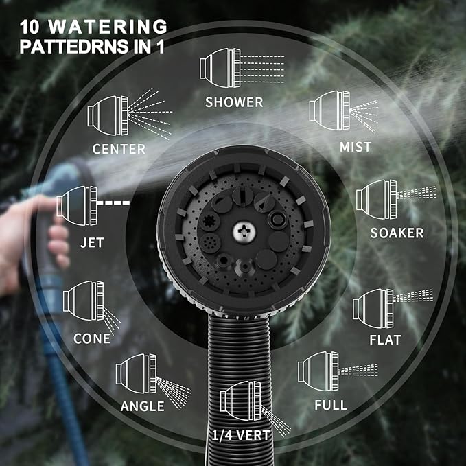 Besiter Garden Hose Nozzle Sprayer 10 Watering Patterns Spray Nozzles Heavy Duty Hose Head Lightweight Hose Attachment 2 Pack