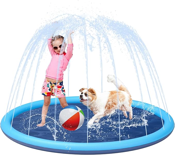 YSJILIDE Non-Slip Large Sprinkler Splash Play Mat,Splash Pad for Kids and Dog (Blue, L-59'')