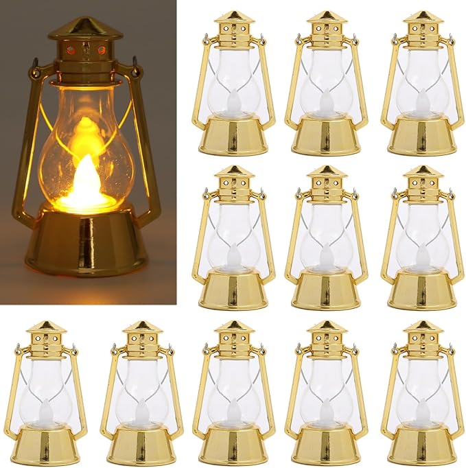 Mini Vintage Lantern Decor 12-Pcs LED Small Lanterns Indoor Decorative Outdoor Hanging Lantern Decorative Candle Lanterns Farmhouse Decor for Wedding Centerpiece,Halloween,Christmas Decorative