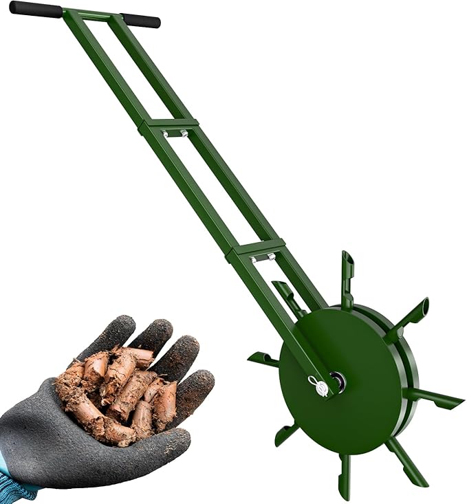 Core Rolling Lawn Aerator with Hollow Tines, Heavy-Duty Manual Yard Tool | Heavy-Duty Manual Rolling Core Aerator With Hollow Tines for Compacted Soil, Seasonal Lawn Care, Yards, And Gardens