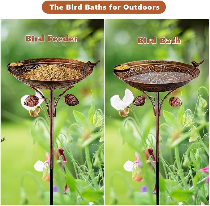 dreamysoul Metal Outdoor Bird Baths, 38 Inches Tall Vintage Freestanding Cast Iron Birdbaths, 5-Pronged Bird Bath for Outside Garden Yard Patio Decor