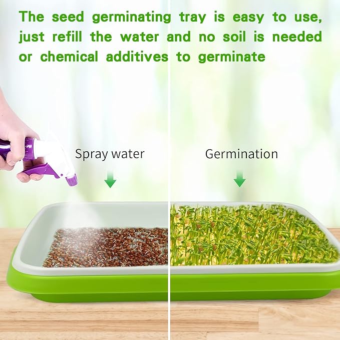 Seed Sprouting Tray, 5 Packs Microgreens Growing Trays Big Capacity Sprouts Growing Kit Soil-Free Sprouter Tray for Sprouting Seeds, Beans, Wheatgrass