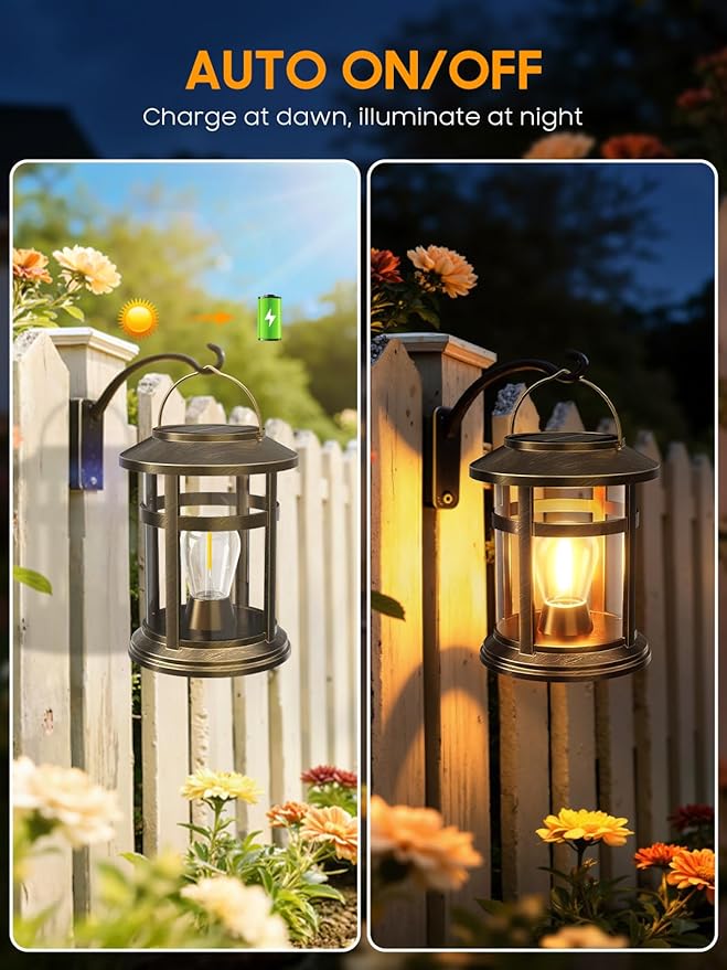 Solar Lantern Outdoor Waterproof, 2 Pack Bright Hanging Solar Lights for Outside Decorative, Upgraded Solar Powered Lanterns LED Lighting for Garden Patio Porch Decor Gifts (Antique Copper)