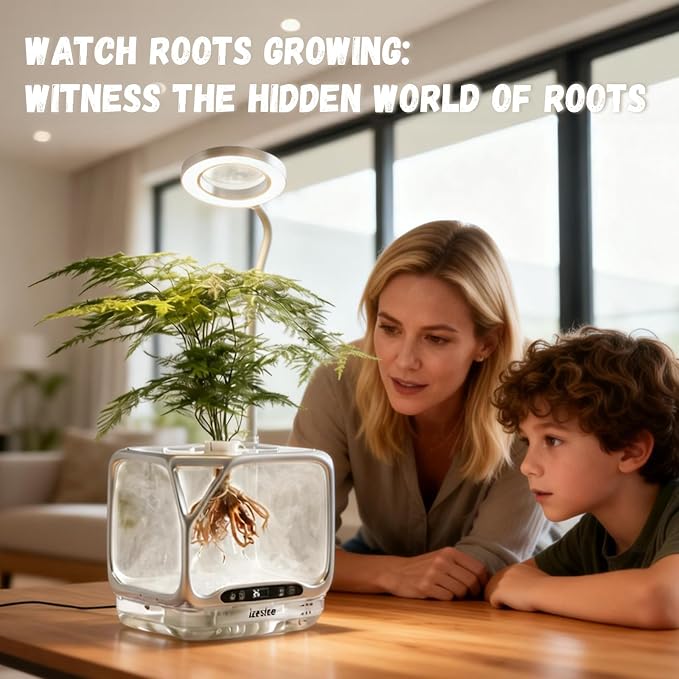 Misting Aeroponics Growing System, Smart Indoor Garden with Grow Light & Humidifier, Visual Root View, RGB Mood Light, Temperature Control, Hydroponic Planter Gift for Plant/Mushroom/Herb