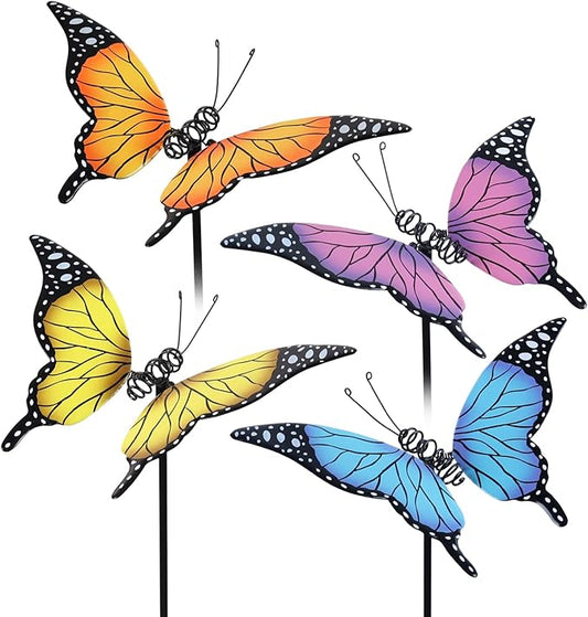 hogardeck Garden Decor for Outside, Set of 4 Metal Butterfly Decorative Garden Stakes for Spring Decor, Yard Art Garden Decorations for Outdoor Lawn Pathway Patio