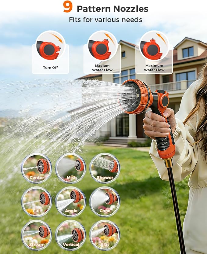 Retractable Garden Hose Reel,Wall Mounted 100 ft 5/8 Inch Automatic Return, Any-Length Lock, 9-Pattern Sprayer, 180° Swivel, Durable Water Hose Reel for Yard and Home