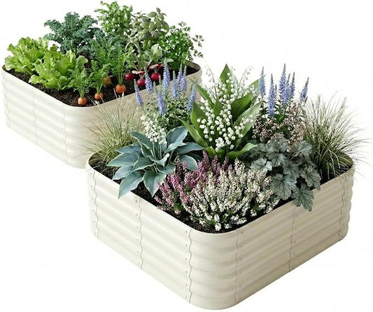 2-Pack 4x1.5ft Galvanized Raised Garden Bed, Outdoor Planter Bed, Metal Planter Box for Gardening and Planting,Milk White