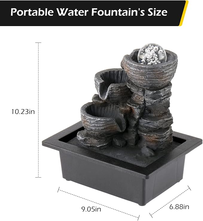 Dyna-Living Water Fountain Indoor Tabletop Waterfall Fountain with Coloured LED Light, Desktop Decorative Water Fountain, Office Fountain Waterfall for Desk, Zen Water Fountain for Home Decor